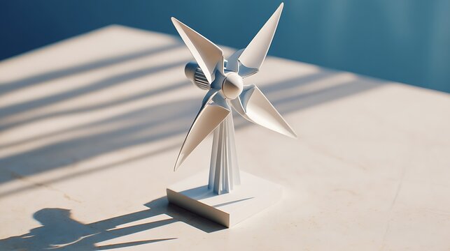 Mini mechanical wind turbine model on a white table