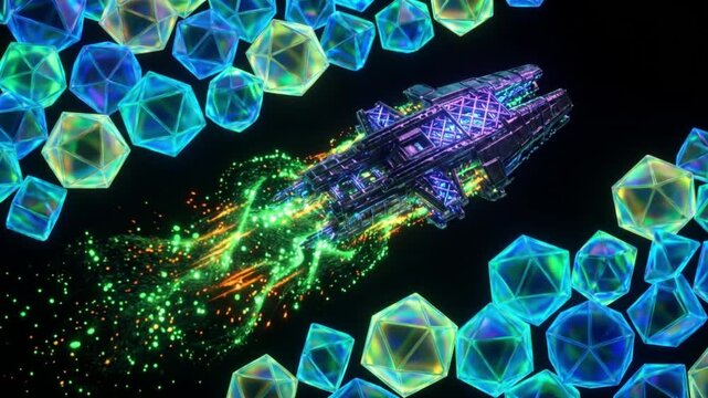 暗黒空間でモルフォゲンを波状に拡散し周囲の細胞を活性化させる原始結節の医療シミュレーションCG