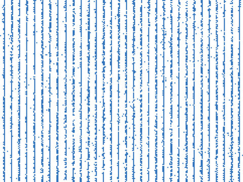 Thin blue vertical pinstripe pattern with digital noise and glitch aesthetic on white background.