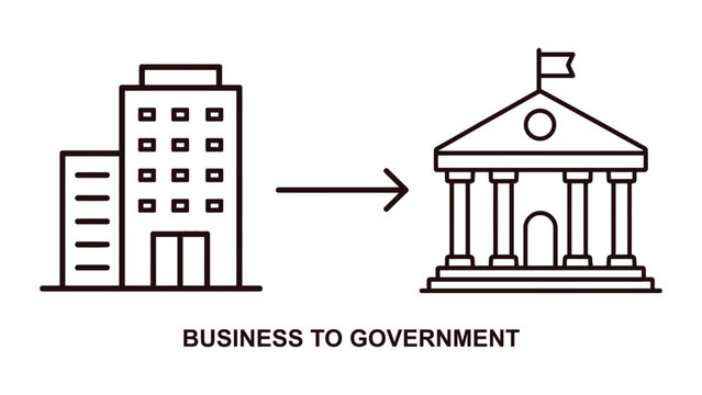 Business to government concept with office building and courthouse icons