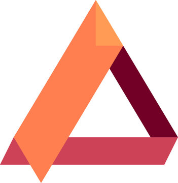 Minimalist geometric Penrose triangle paradox featuring vibrant orange and red shades on white background illustration
