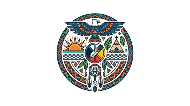 Native American Inspired Circle Art: Eagle, Sun, Teepee, Dreamcatcher