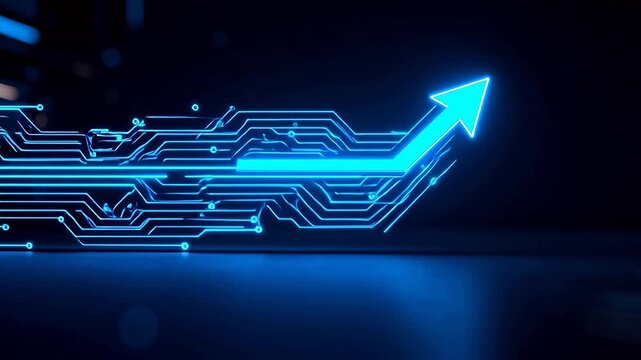 Blue neon circuit arrow design