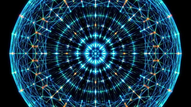 暗黒空間で内圧により膨張し結晶格子状のネットワークを形成する胞胚腔壁細胞の医療CG映像