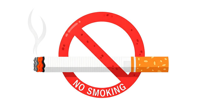 No smoking sign with a burning cigarette isolated on white background