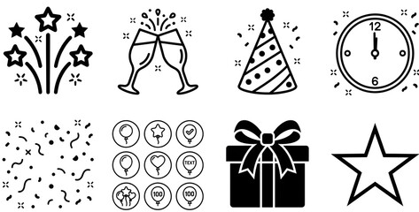Fototapeta premium New Year Celebration Icon Pack Complete Minimal Vector Set