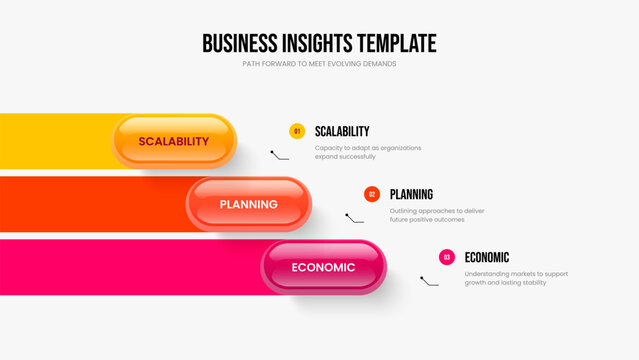 Market Performance Three Option Infographic Frame Layout. Creative Proposal 3 Element Diagram Slideshow Design. Consulting Launch Presentation Template Vector Illustration.