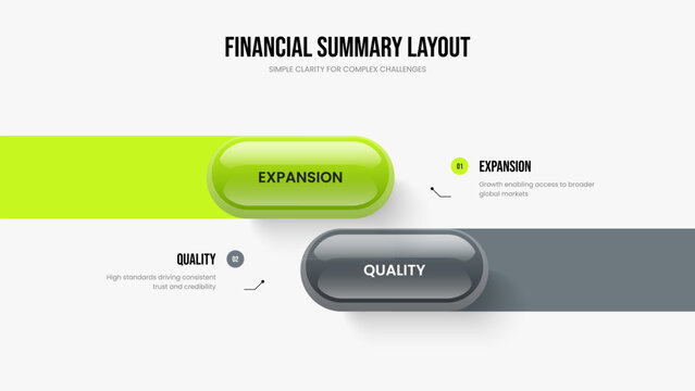 Financial Portfolio 2 Element Infographic Presentation Template. Modern Plan Two Step Diagram Slideshow Layout. Business Forecast Frame Design Vector Illustration.