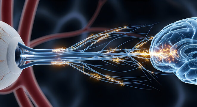 Futuristic neural network connection 3d render, digital brain synapse with glowing particles, abstract technology concept