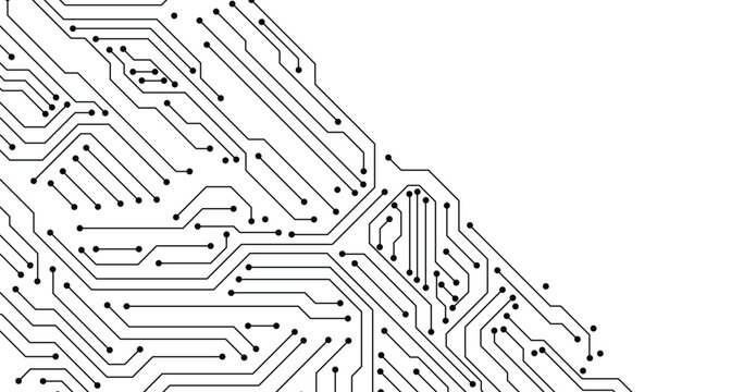 Electronics board. Circuit board electronic hi tech pattern.  abstract computer chip. Black monochrome background. Copy space for text. Top view background.