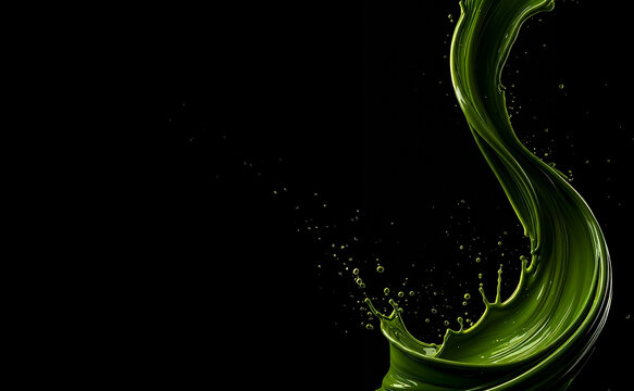 Dynamic Green Liquid Splash Isolated on a Black Background