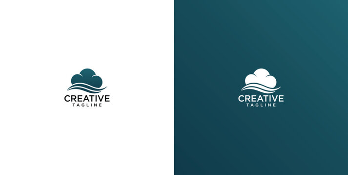 A stylized modern logo design featuring an abstract cloud or chef's hat shape above a gentle wave, embodying creative ideas and fresh concepts for a versatile business brand identity