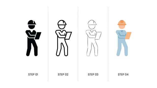 Construction worker with cargo boxes icon evolution set editable vector
