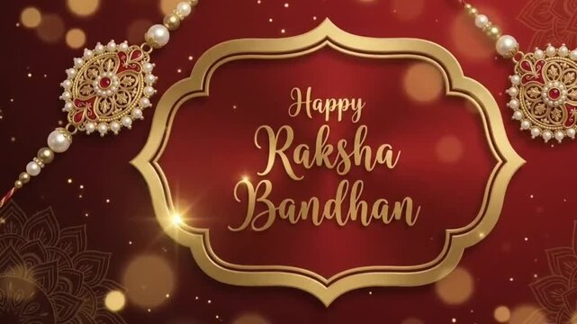 Luxury Raksha Bandhan greeting banner with ornate pearl rakhis golden frame and elegant festive background