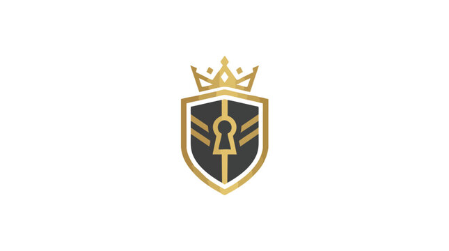 Golden crown on a shield with a sword icon