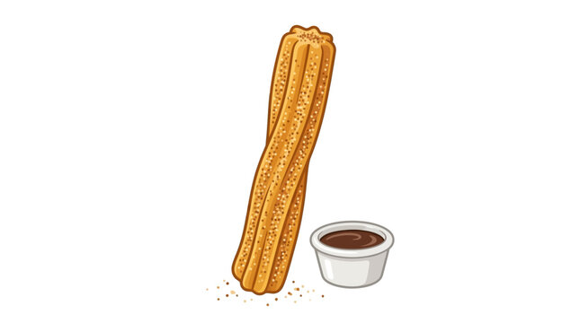 A delicious churro with chocolate sauce.