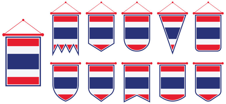 vector set pennant of Thailand Flag collections. Hanging banner Thailand flag. Thailand flag decoration symbol template design illustration