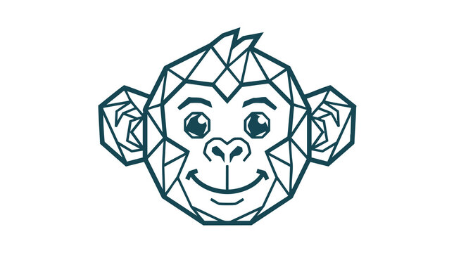 A geometric illustration of a smiling monkey's face with polygonal shapes.