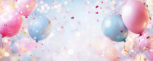 Fototapeta na wymiar Colorful Balloons and Confetti in a Festive Celebration Background