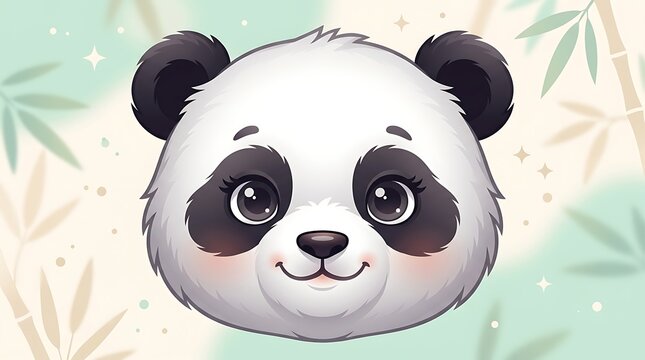 Cute cartoon panda bear face closeup.