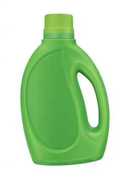 Blank green plastic laundry detergent bottle isolated on white background