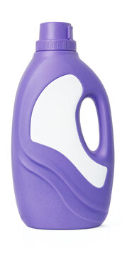 Purple plastic laundry detergent bottle isolated on white background