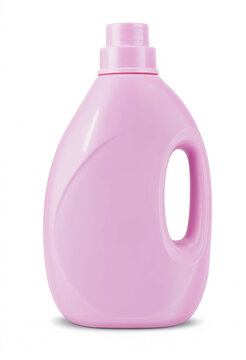 Pink plastic laundry detergent bottle isolated on white background