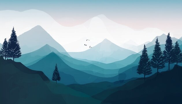 Abstract Mountain Landscape Minimalist Design Abstract Water Color Vector Background Illustration