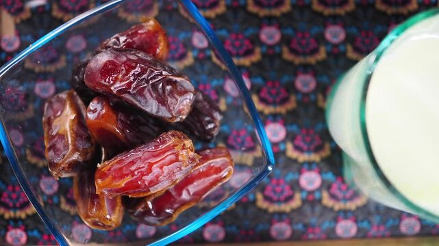 Enjoying dates and yogurt in a colorful setting