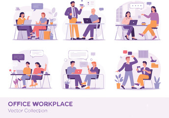 Fototapeta premium Business Team Meeting and Office Collaboration Illustration Set