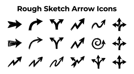 Fototapeta premium A set of hand-drawn arrow icons in various styles, pointing in different directions on a white background.