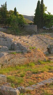 Ancient Greek ruins of Corinth at sunset
