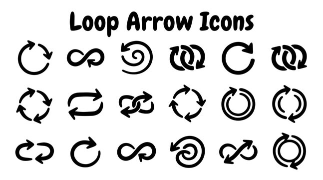 Collection of diverse loop arrow icons, including circular, infinity, and spiral designs.