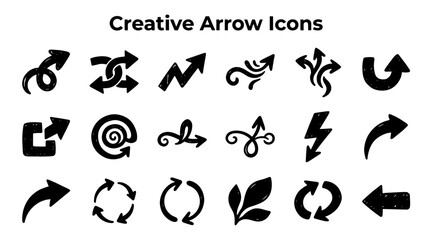 Fototapeta premium A collection of diverse, hand-drawn arrow icons representing various directions, movements, and concepts.