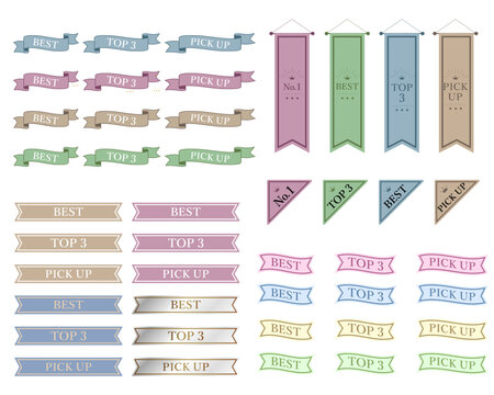 Aesthetic pastel ranking labels and ribbon banner bundle