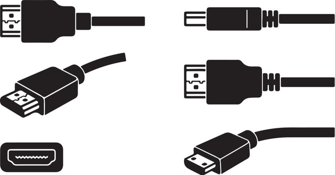 Minimalist HDMI and DisplayPort Digital Interface Vector Icon Set