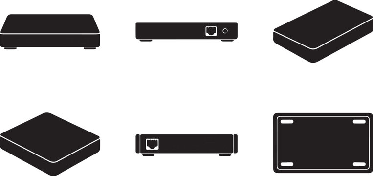 Minimalist Mini PC and Docking Station Port Layout Icon Set
