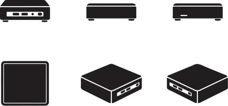 Minimalist Mini PC and Media Box Vector Icon Set