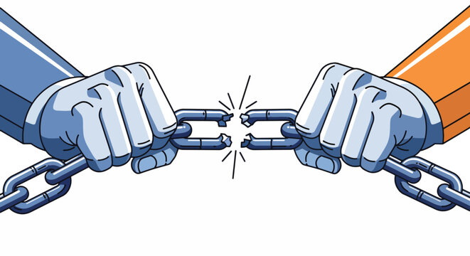 Two hands breaking chains symbolizing freedom and liberation concept