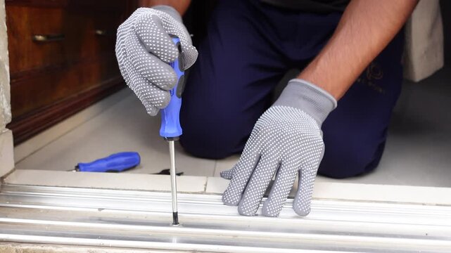 Fixing a door slider with a screwdriver in a home setting