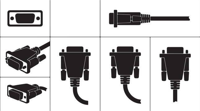 Minimalist VGA Connector and Port Icon Set for Video Hardware