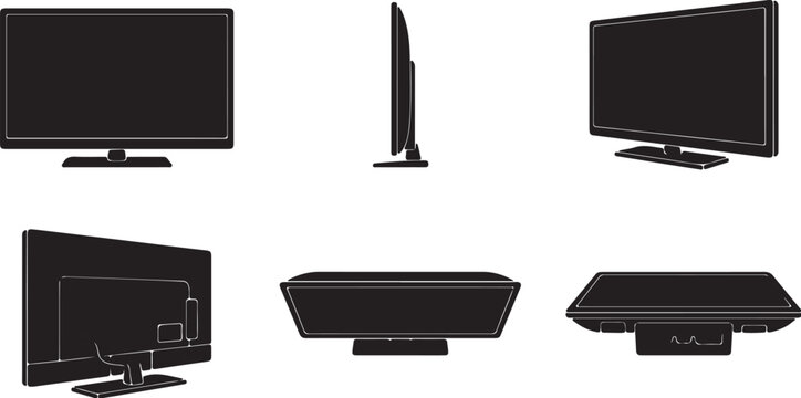 Modern Flat Screen Television Views Vector Set