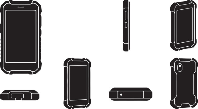 Multi Angle Rugged Smartphone Silhouette Icons for Industrial Design