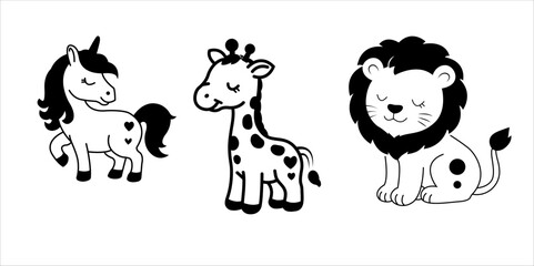 Fototapeta premium Cute black and white cartoon animals for kids