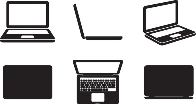 Set of Modern Laptop Silhouettes in Various Perspectives and Views