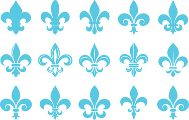 Symbolic Image Fleur De Lis Icon Vector Set Collection Group for Heraldry Royal Emblem Floral Ornament Decorative Badge Vintage French Monarchy Crest Luxury Medieval Classic Elegant Design. © JK Vectors