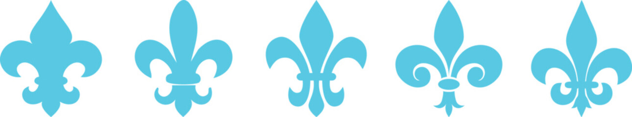 Symbolic Image Fleur De Lis Icon Vector Set Collection Group for Heraldry Royal Emblem Floral Ornament Decorative Badge Vintage French Monarchy Crest Luxury Medieval Classic Elegant Design. © JK Vectors
