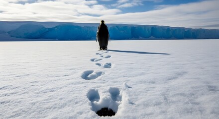 Fototapeta premium Snowshoeing Adventure in Winter Mountain Landscape with Footprints and Cloudy Sky
