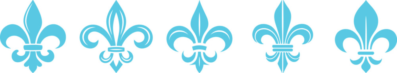 Symbolic Image Fleur De Lis Icon Vector Set Collection Group for Heraldry Royal Emblem Floral Ornament Decorative Badge Vintage French Monarchy Crest Luxury Medieval Classic Elegant Design. © JK Vectors
