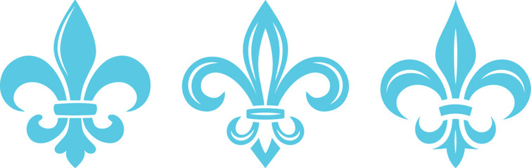 Symbolic Image Fleur De Lis Icon Vector Set Collection Group for Heraldry Royal Emblem Floral Ornament Decorative Badge Vintage French Monarchy Crest Luxury Medieval Classic Elegant Design. © JK Vectors